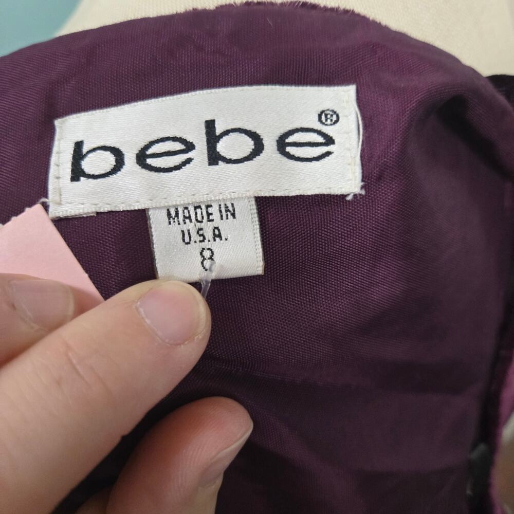 Y2K BEBE crushed velvet square neck mini dress 8 - Picture 4 of 5
